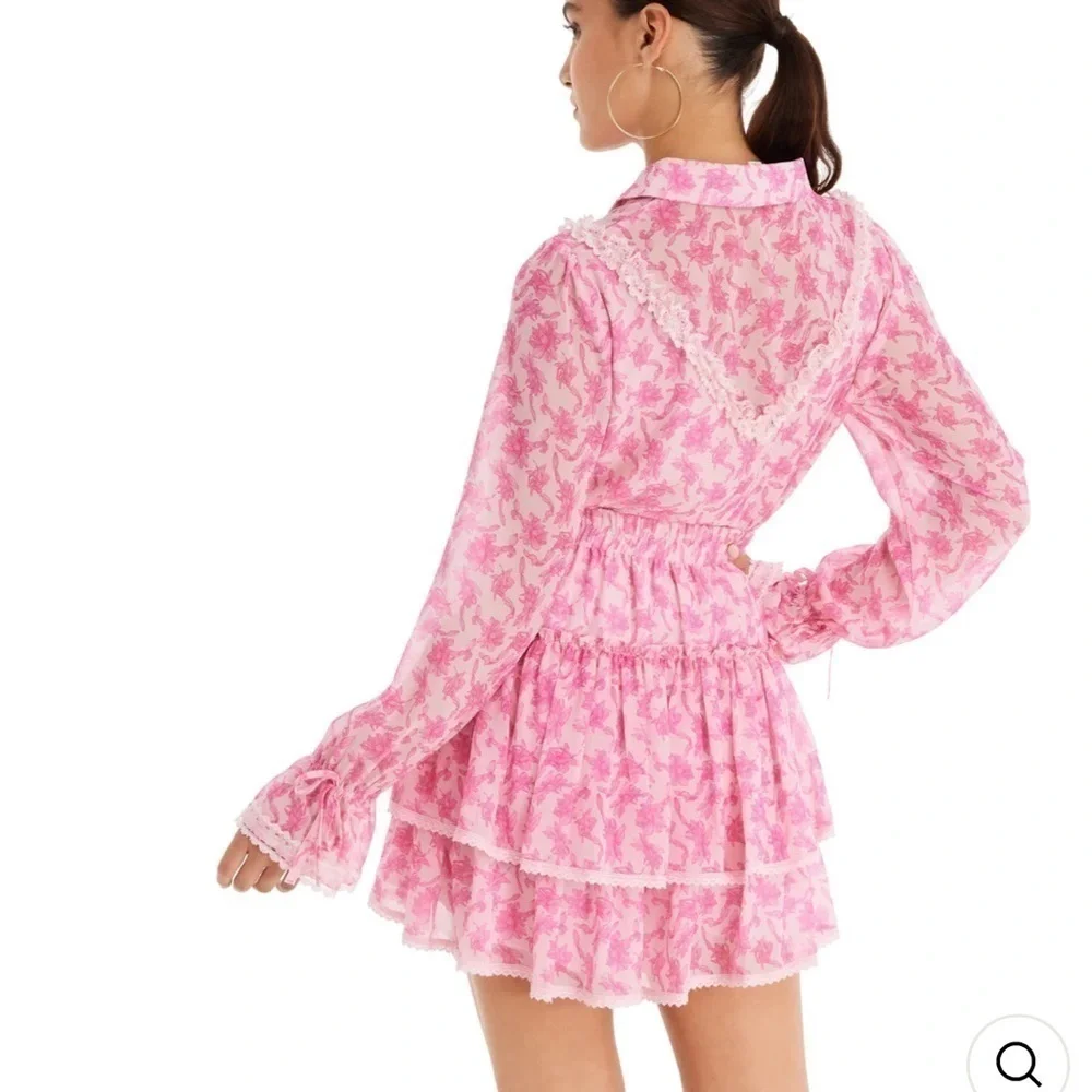 ALLISON NEW YORK DELILAH MINI SKIRT AND MATCHING TOP PINK FLORAL SET
